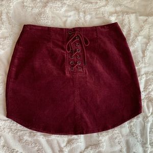 Crimson Red Corduroy lace up Skirt -S